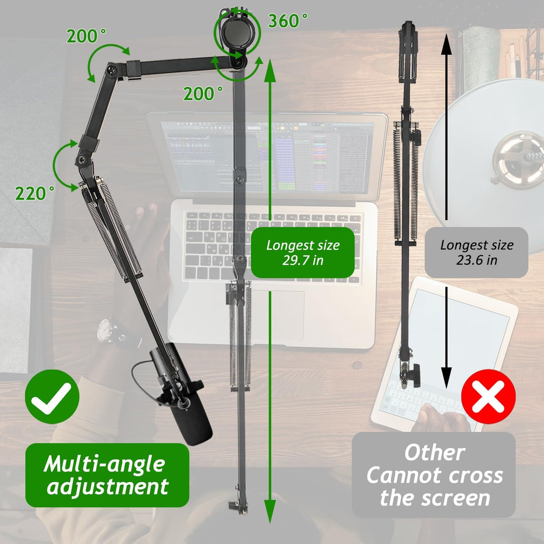 Overhead Mikrofon Arm, Höhenverstellbarer Mikrofon Ständer Arm mit Erhöhtem Verlängerungsstange für