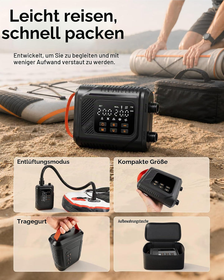 Elektrische SUP Pumpe 20 PSI, mit 12V-DC-Autoanschluss, ohne Akku | Betrieb über 12V-DC-Autosteckdos