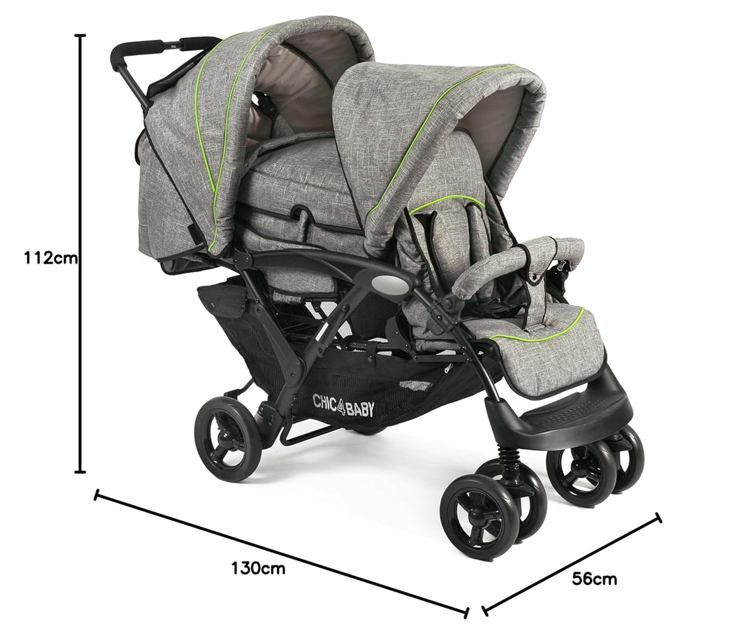 CHIC 4 BABY - Geschwisterwagen DUO mit Tragetasche und Regenschutz, Geschwisterkinderwagen für zwei