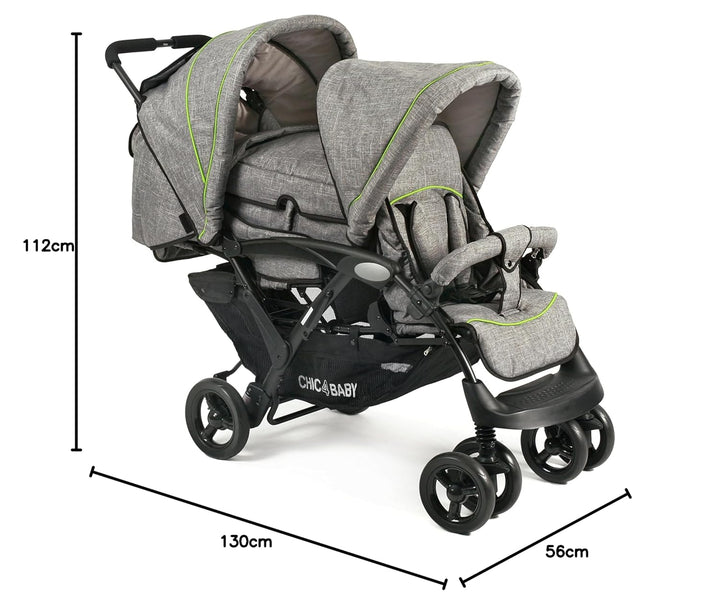 CHIC 4 BABY - Geschwisterwagen DUO mit Tragetasche und Regenschutz, Geschwisterkinderwagen für zwei