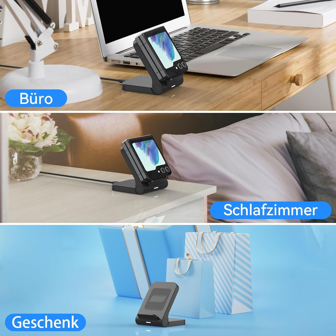 Geyo Induktive Ladestation für Samsung Galaxy Z Flip, 15W Fast Kabelloses Ladegerät für Samsung Gala