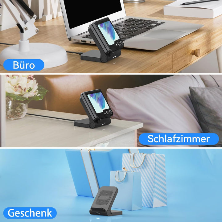 Geyo Induktive Ladestation für Samsung Galaxy Z Flip, 15W Fast Kabelloses Ladegerät für Samsung Gala