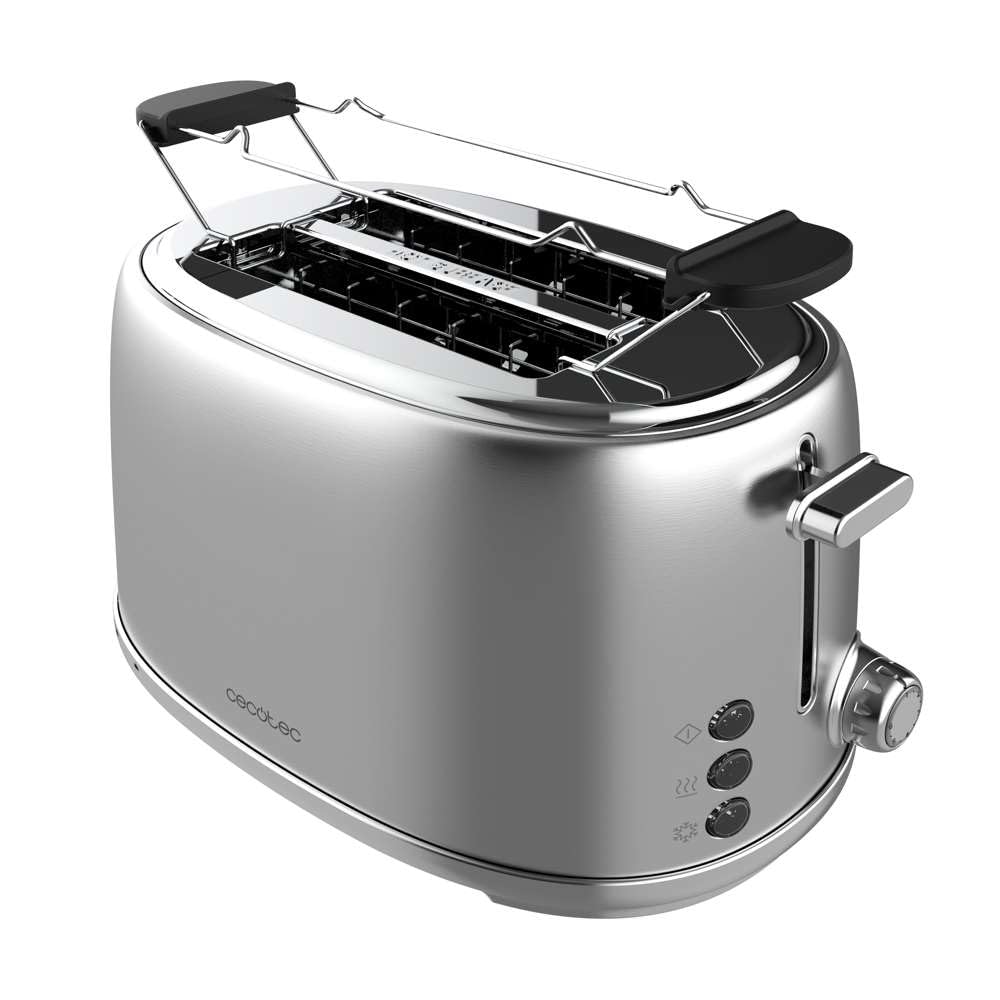 Cecotec Toast&amp;Taste 1000 Retro Double Inox Toast, 2 Scheiben, 980 W, 2 breite 3,8 cm und kurze Schli