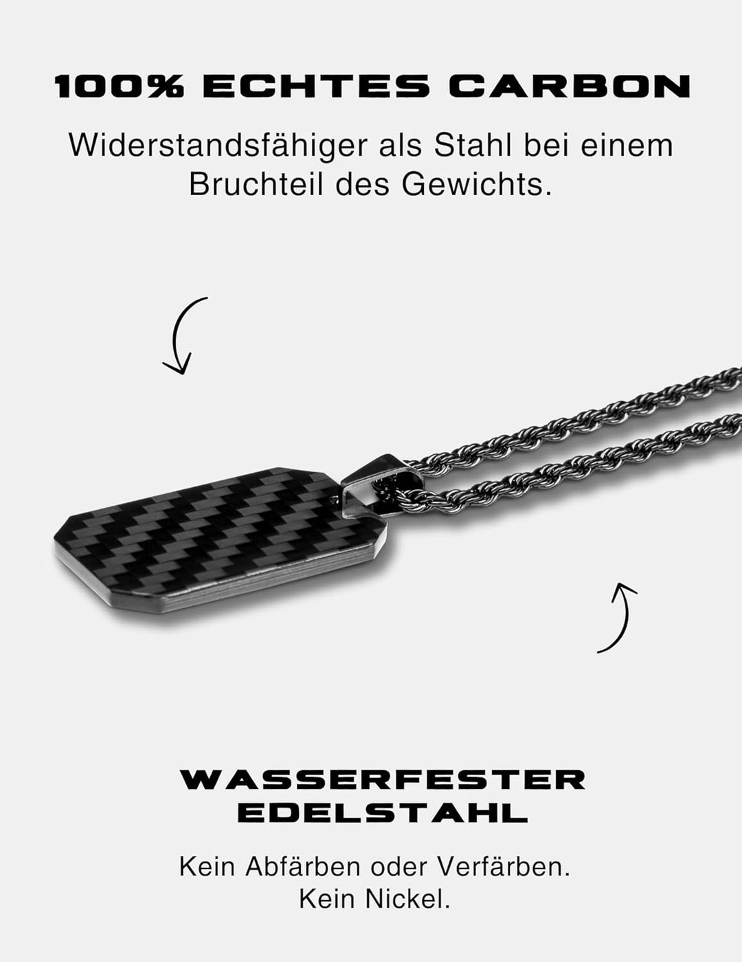 CRBNCNCPT® Kette mit Carbon Fiber Dog Tag Anhänger | Schwarze Edelstahlkette | Rope Chain | Edle Män