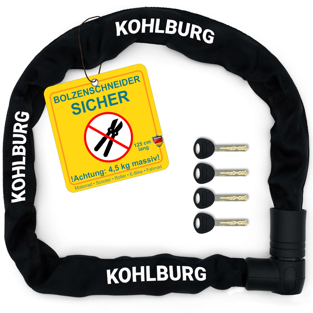 KOHLBURG massives Kettenschloss 125cm lang [Bolzenschneider-sicher] mit höchstem Level 15 - Schloss