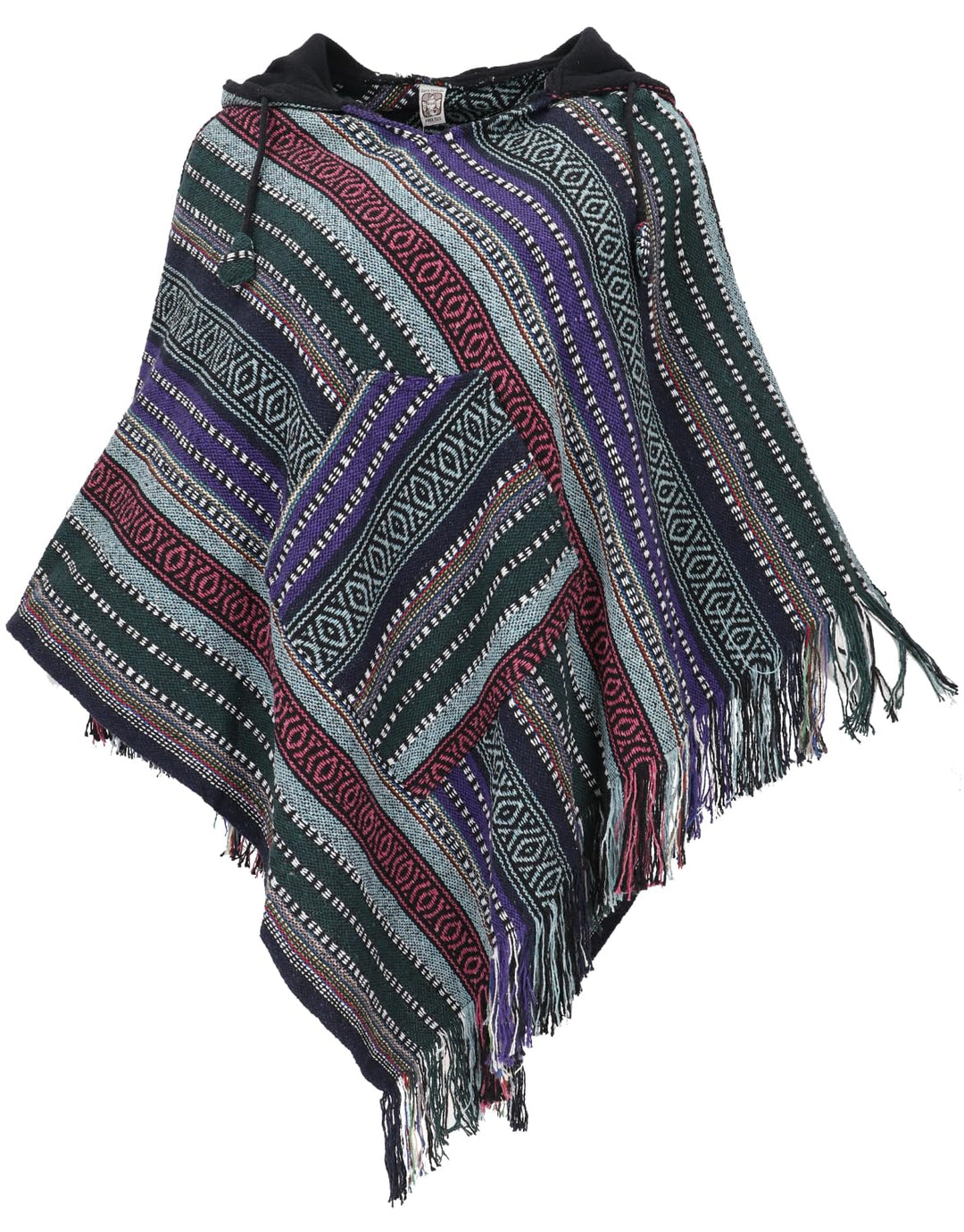 GURU SHOP Unisex Poncho Hippie Chic, Andenponcho mit Fransen, Herren/Damen, Baumwolle Einheitsgrösse