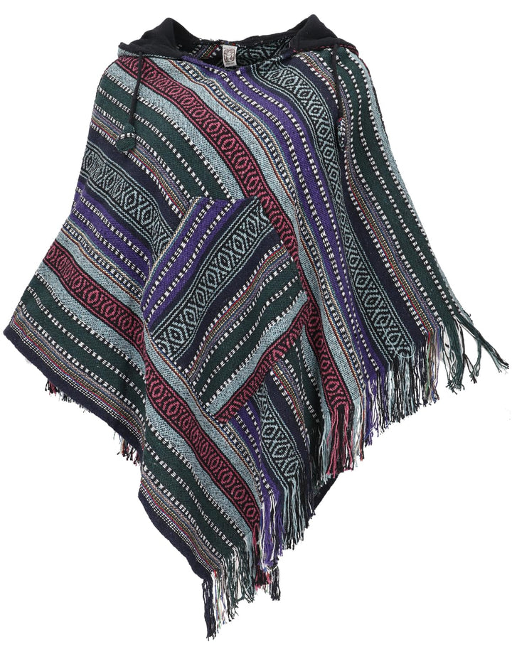 GURU SHOP Unisex Poncho Hippie Chic, Andenponcho mit Fransen, Herren/Damen, Baumwolle Einheitsgrösse