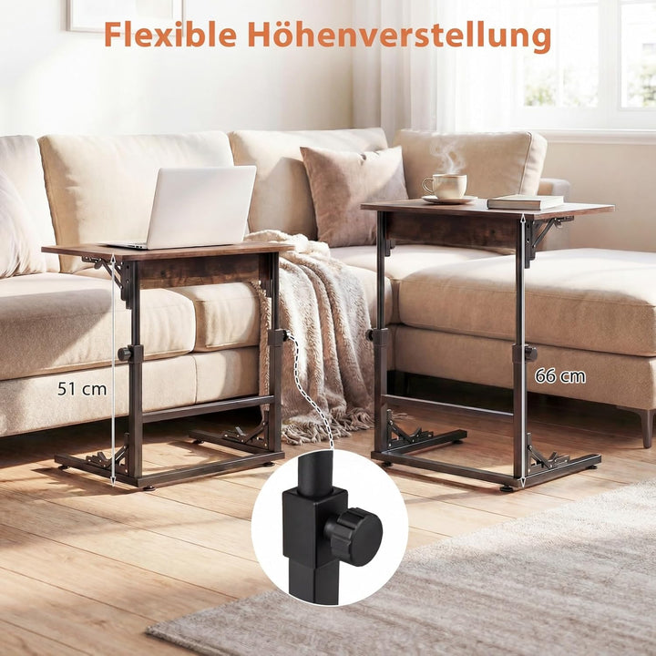 COSTWAY Betttisch, höhenverstellbarer Pflegetisch klappbar, Laptoptisch C-Form aus Metall & Holz, Be