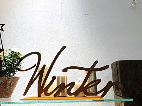 Dekofigur im Rost Design Winter Schriftzug auf Platte - Deko Fensterbank, Winter Dekoration