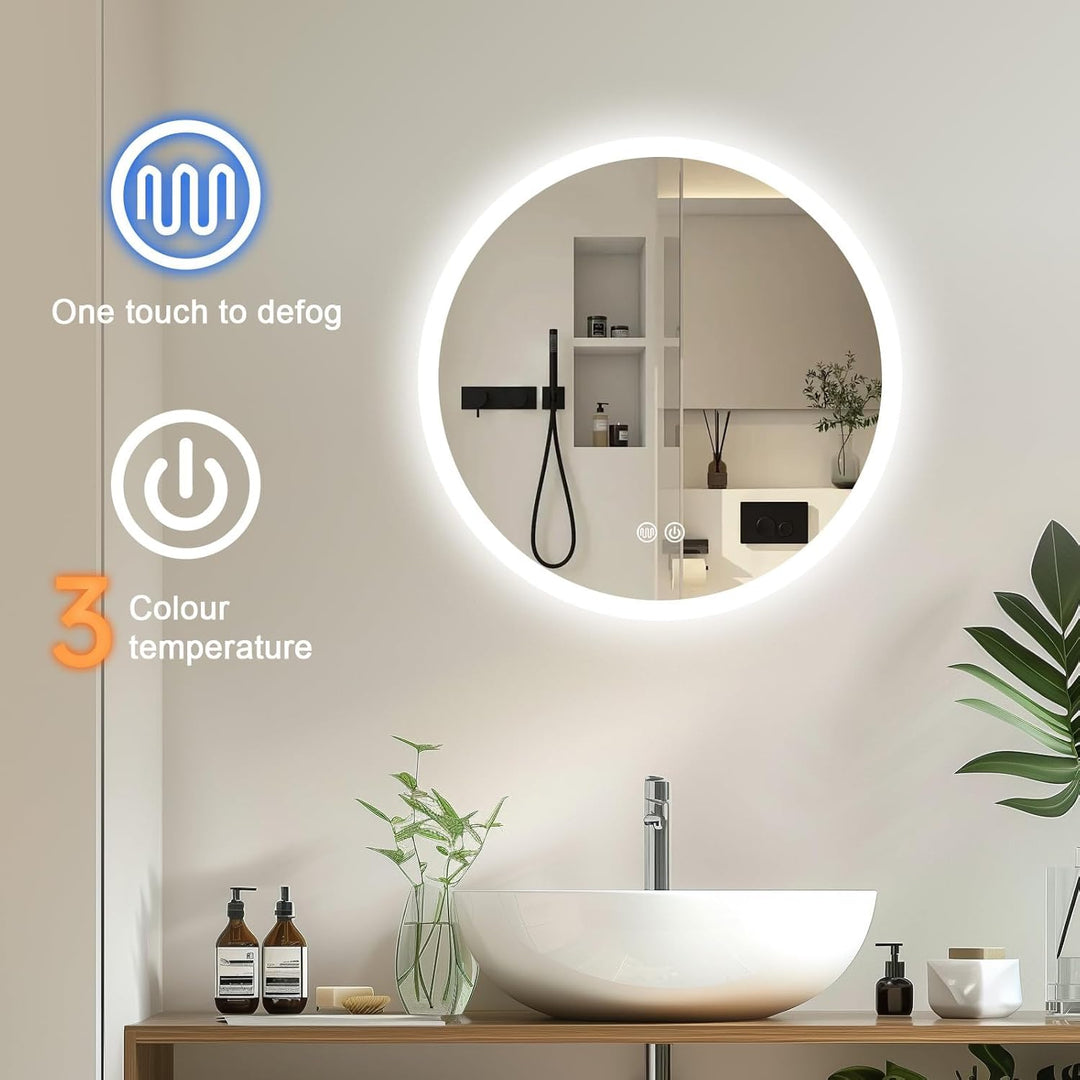 AllRight LED Spiegel Bad mit Beleuchtung 50cm Rund - Dimmbar mit 3 Lichtfarben (3500K-6500K), Touch-