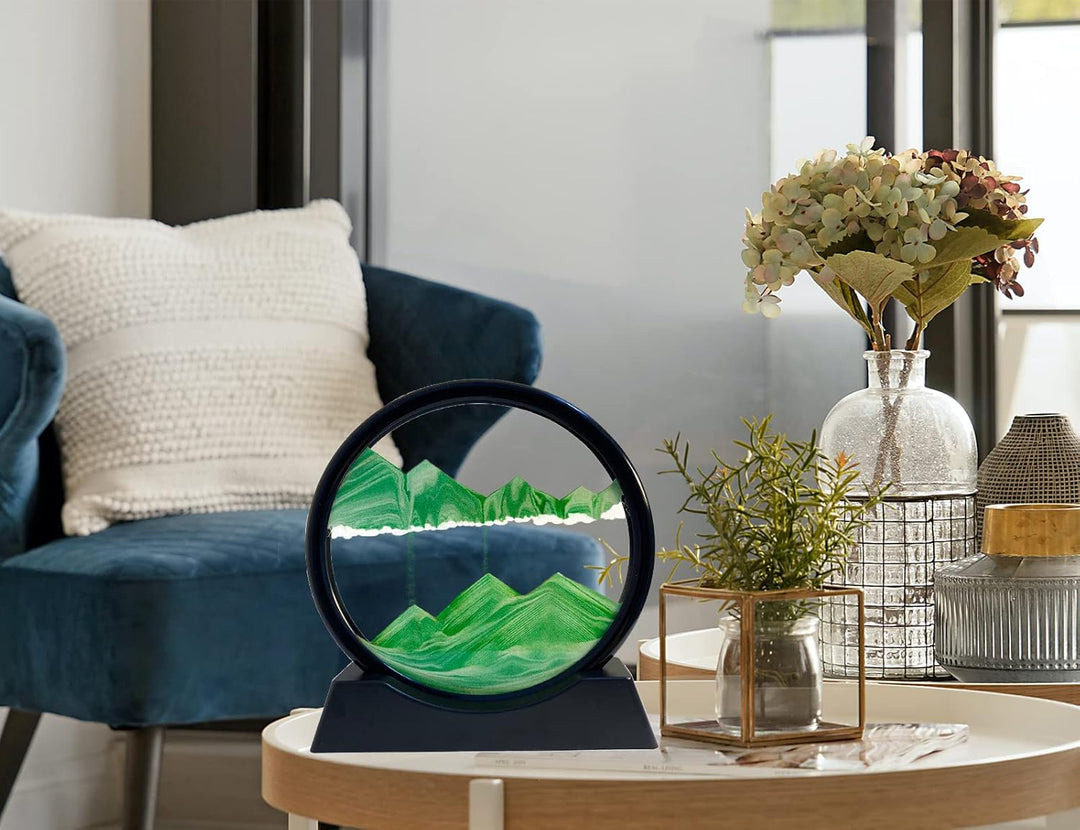3D Sandbilder Zum Drehen - Dynamisches Sandbild Runde Glas Rahmen, Bewegliche Sandkunst Landschaft,