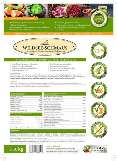 bellfor Wildsee-Schmaus Hochwertiges Getreidefreies Hundetrockenfutter mit Ente mit hoher Verdaulich