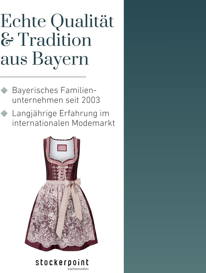 Stockerpoint Damen Dirndl Rosalinde Kleid für besondere Anlässe 34 Bordeaux, 34 Bordeaux