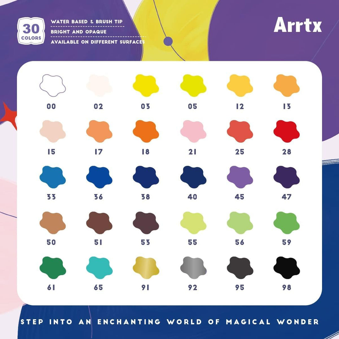 Arrtx Acrylstifte für Steine Bemalen, 30 Farben Wasserfeste Acrylstifte Marker Pinselspitze, Schnell