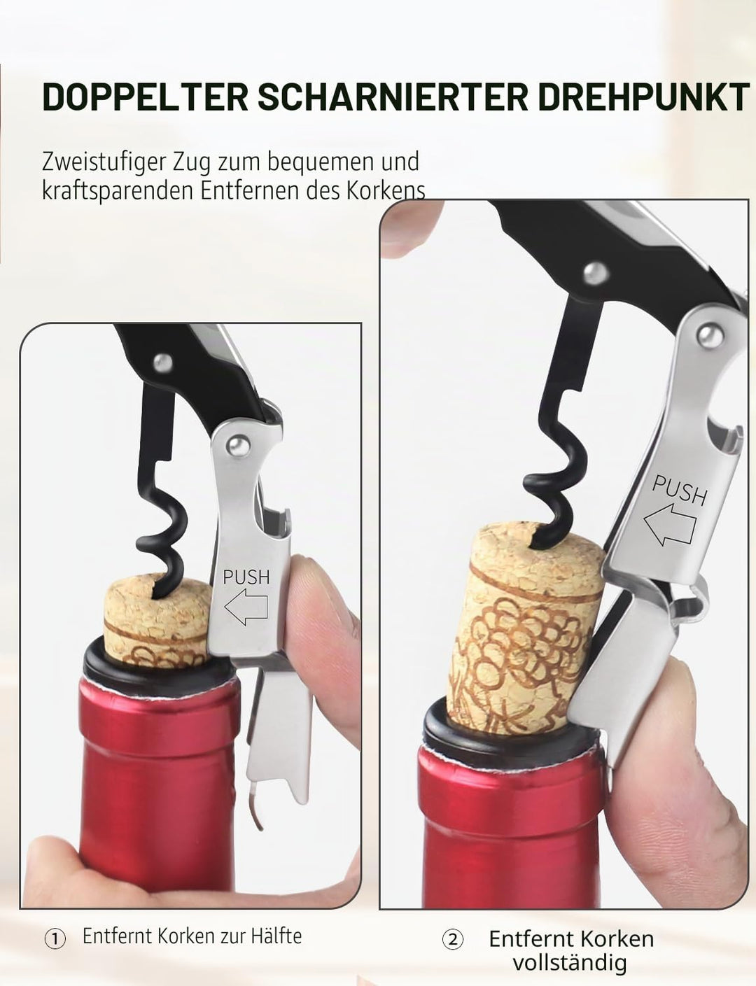 CORKAS Kellnermesser Profi Korkenzieher aus Edelstahl in Gastronomie Qualität mit Flaschenöffner & F