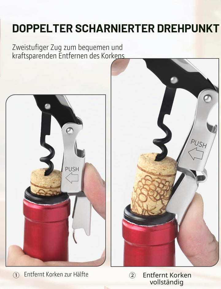 CORKAS Kellnermesser Profi Korkenzieher aus Edelstahl in Gastronomie Qualität mit Flaschenöffner & F
