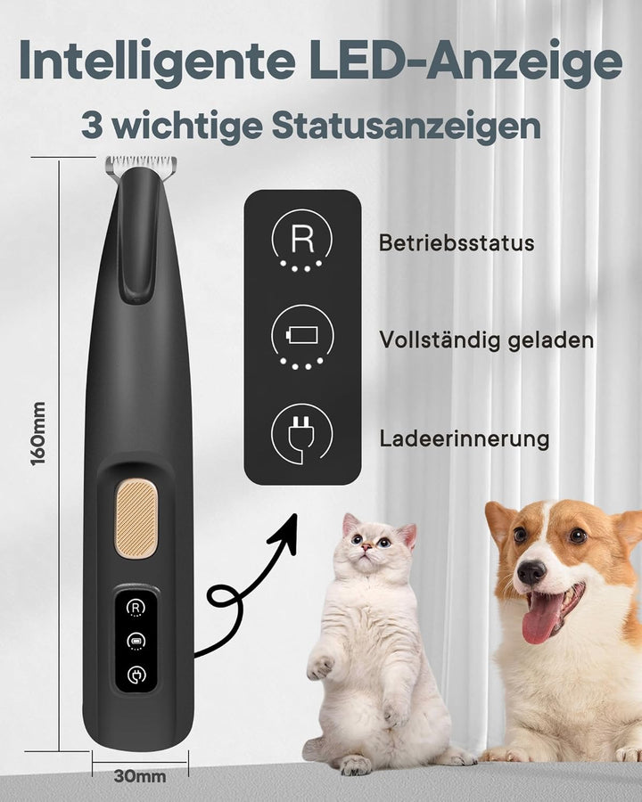 FURBONA Pfotentrimmer für Hunde & Katzen mit LED-Licht – 18 mm breite Klinge, 35 dB leise, LED-Anzei