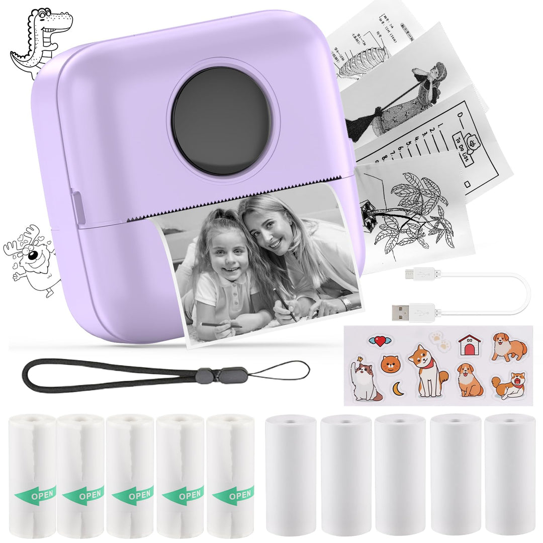 Mini Drucker, Taschendrucker, Mini Fotodrucker für Smartphone, Sticker Drucker, Thermo Fotodrucker f