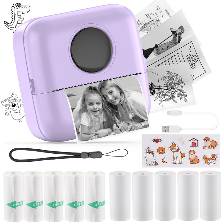 Mini Drucker, Taschendrucker, Mini Fotodrucker für Smartphone, Sticker Drucker, Thermo Fotodrucker f