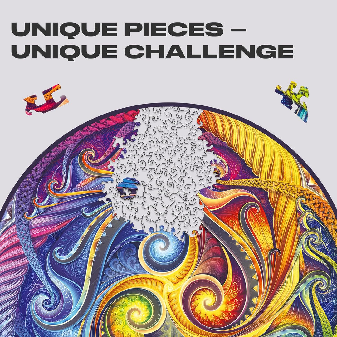 UNIDRAGON Original Holzpuzzle — Mandala Spiral Incarnation, 700 Teile, Royal Grösse 17.7 x 17.7 Zoll