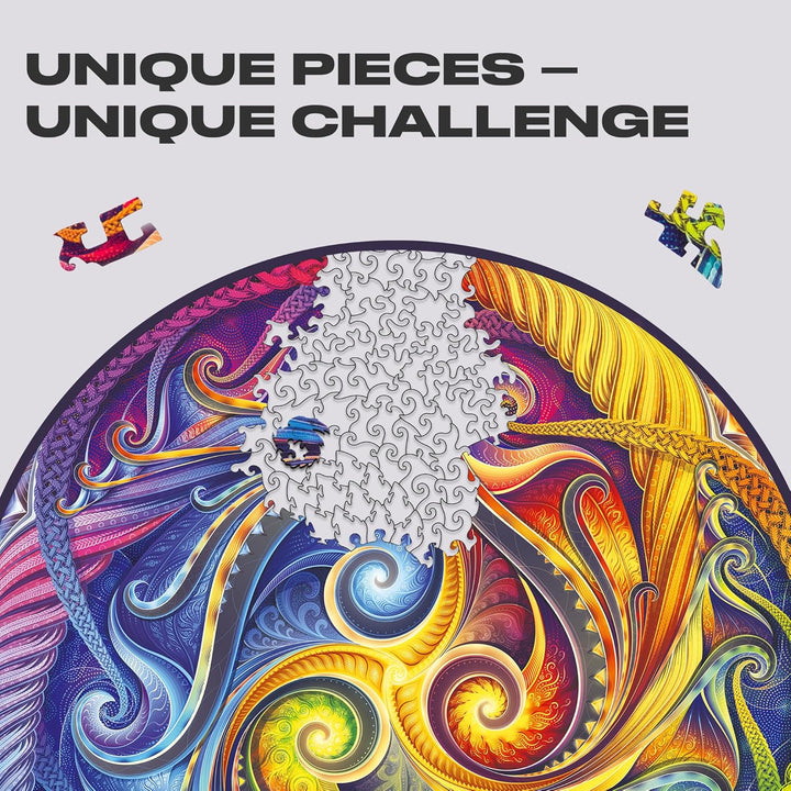 UNIDRAGON Original Holzpuzzle — Mandala Spiral Incarnation, 700 Teile, Royal Grösse 17.7 x 17.7 Zoll