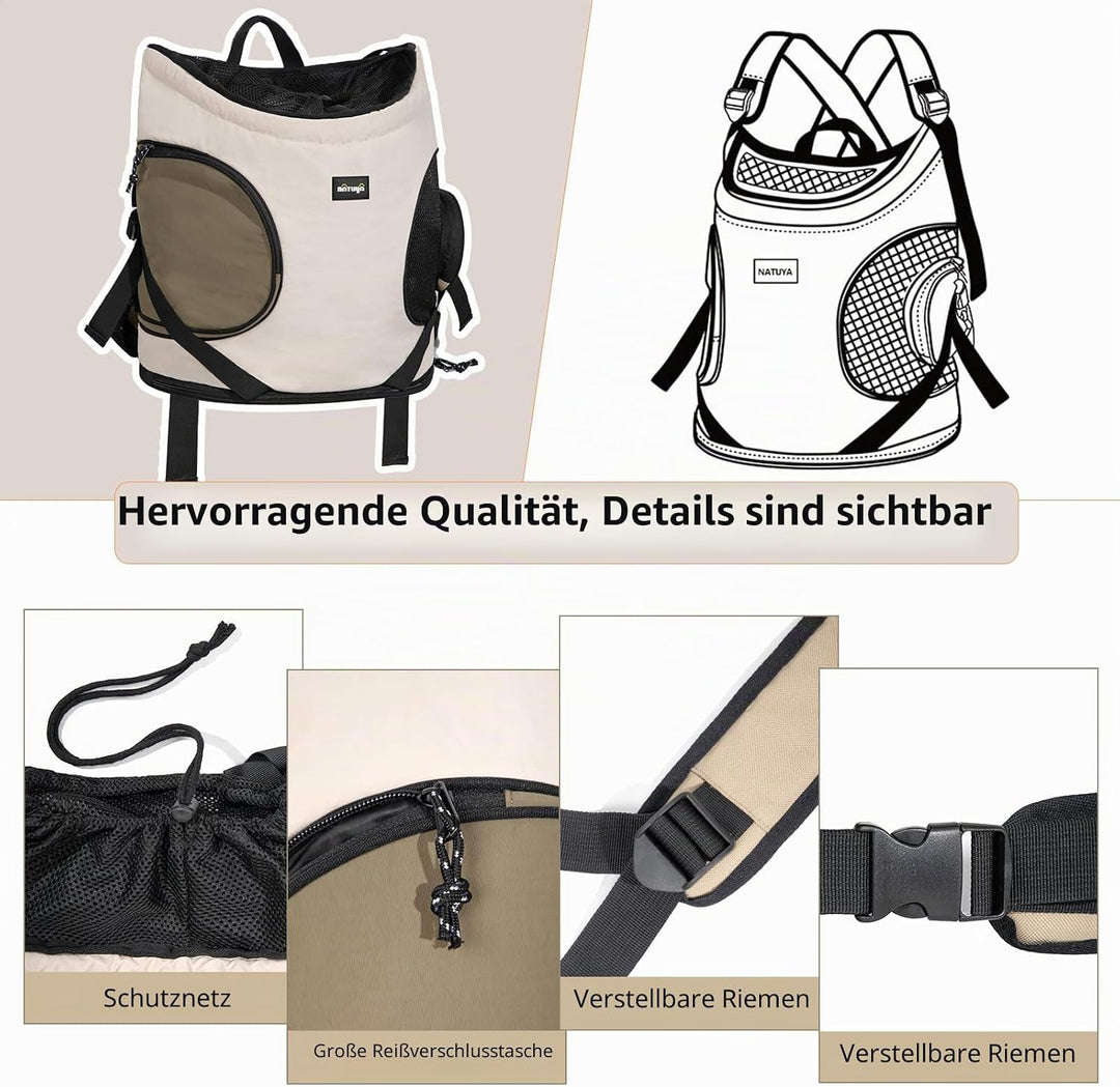 NATUYA Hundetragetasche für kleine Hunde, Haustier-Tragetasche mit gepolsterter Bodenmatte, 2 Reissv