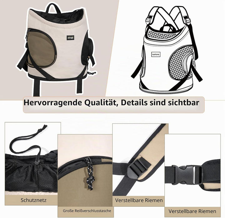 NATUYA Hundetragetasche für kleine Hunde, Haustier-Tragetasche mit gepolsterter Bodenmatte, 2 Reissv