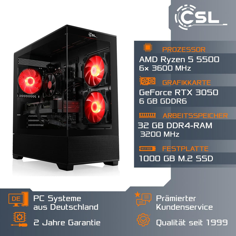 Basic Gaming PC mit Windows 11 Home | AMD Ryzen 5 5500 6x3.6GHz | GeForce RTX 3050 | 1000GB M.2 NVMe