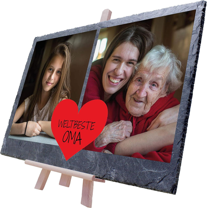 wandmotiv24 Schiefertafel Beste Oma, Mit Ihrem Foto Bedrucken Lassen, 2 Farb-Fotos, Rotes Herz und S