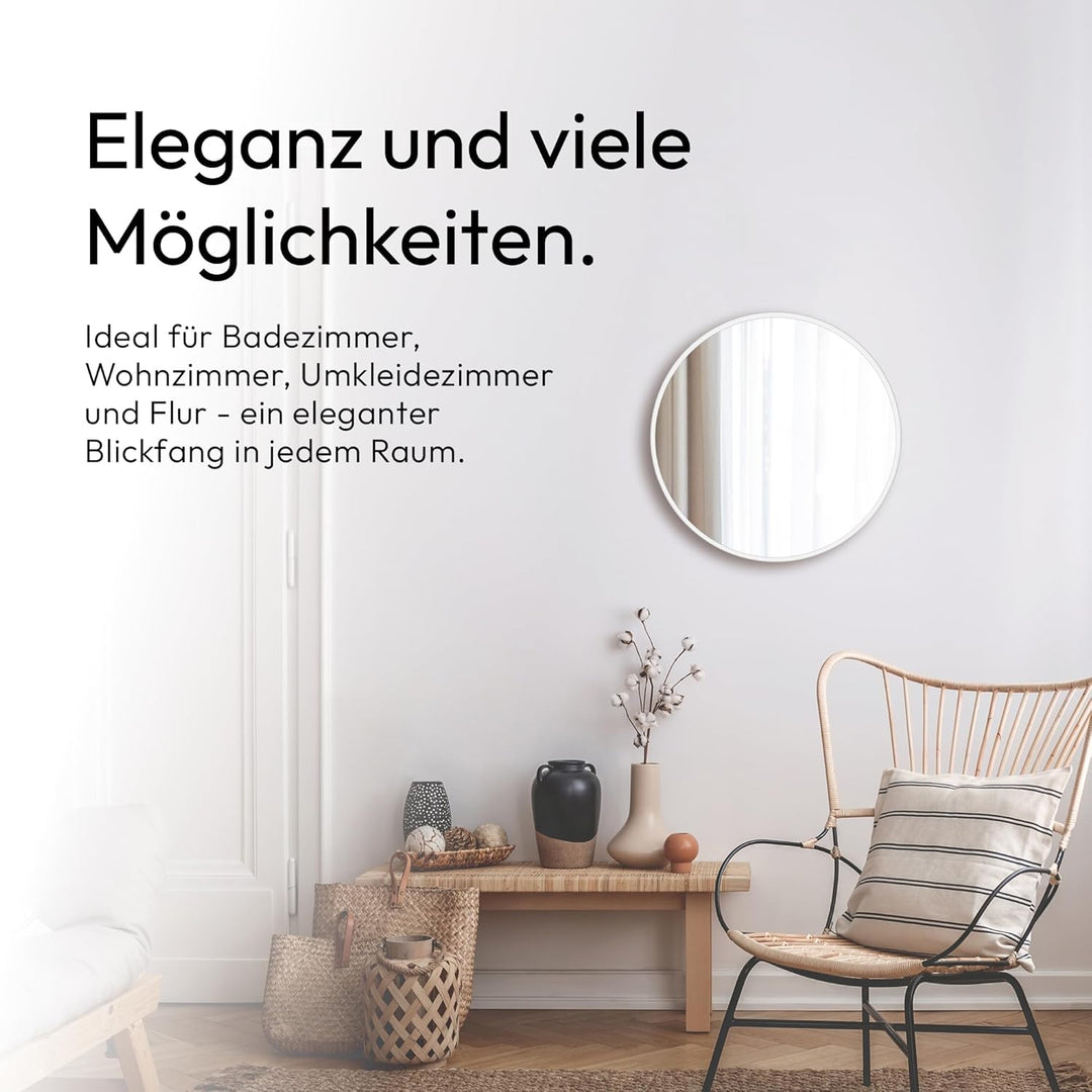 Talos Dekorativer runder Wandspiegel in weiss matt Ø 50 cm, Weiss Matt Ø 50 cm