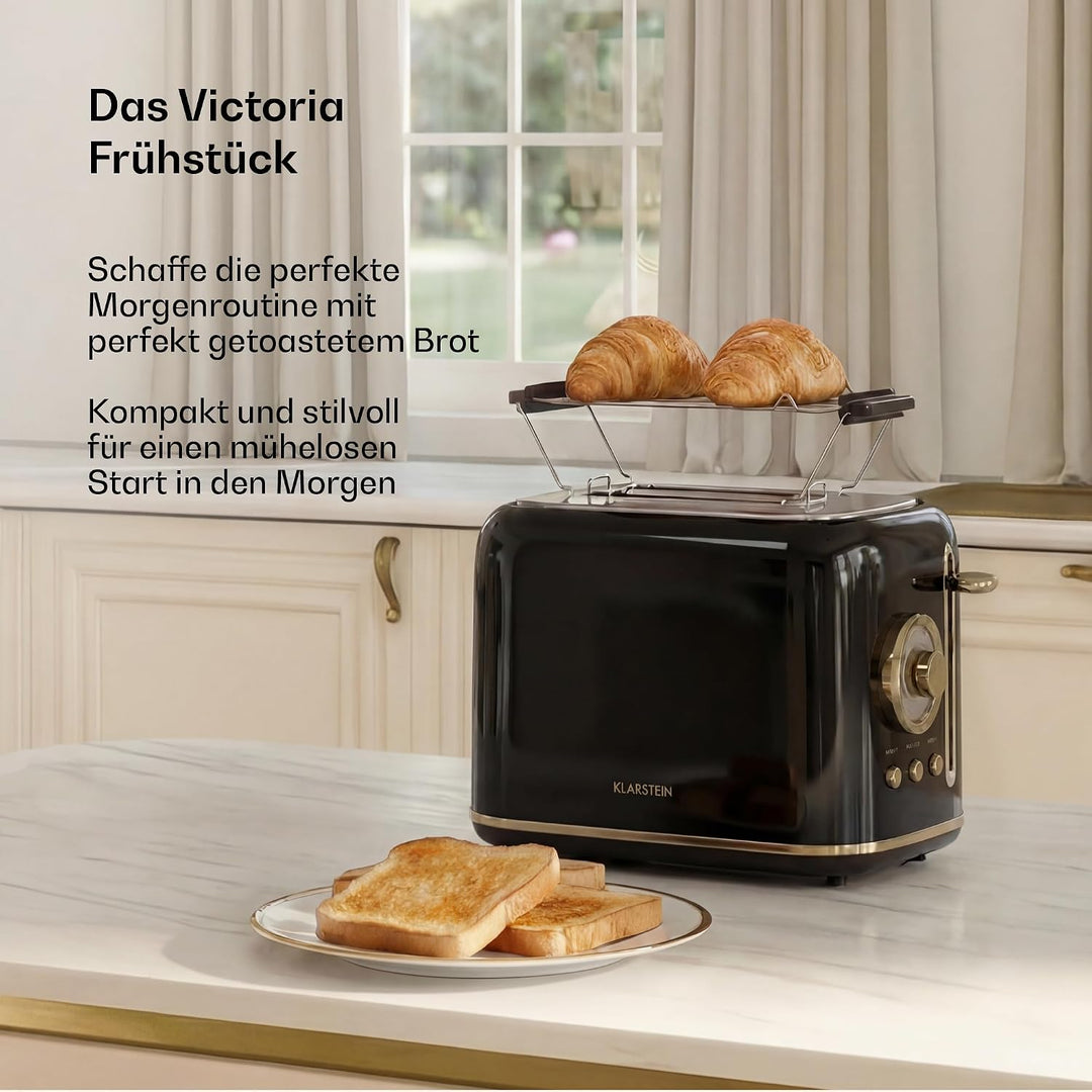 Klarstein Victoria Toaster – Retro-Toaster für 2 Scheiben 800 W, 7 Bräunungsstufen, Auftauen und Auf