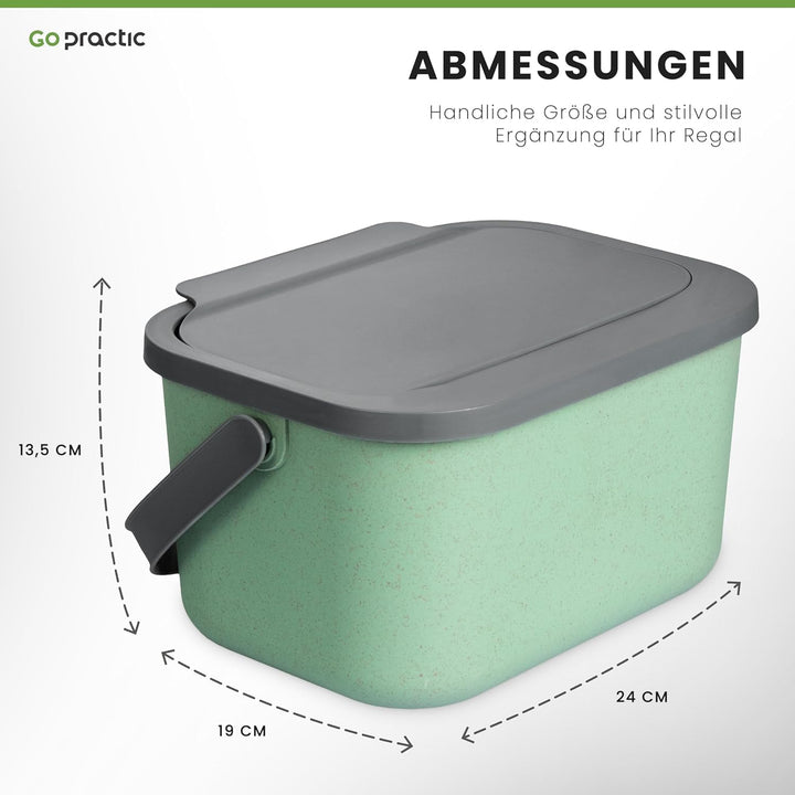 Biomülleimer Küche 4,5L Komposteimer, Küchen Mülleimer, Grün/Grau mit Deckel, Bio für Obst und Gemüs