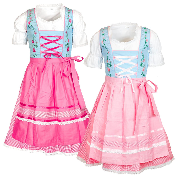 MS-Trachten Kinder Dirndl Kinderdirndl Trachtenkleid Elise rosa hellblau pastell 3 teilig 128 Dunkel