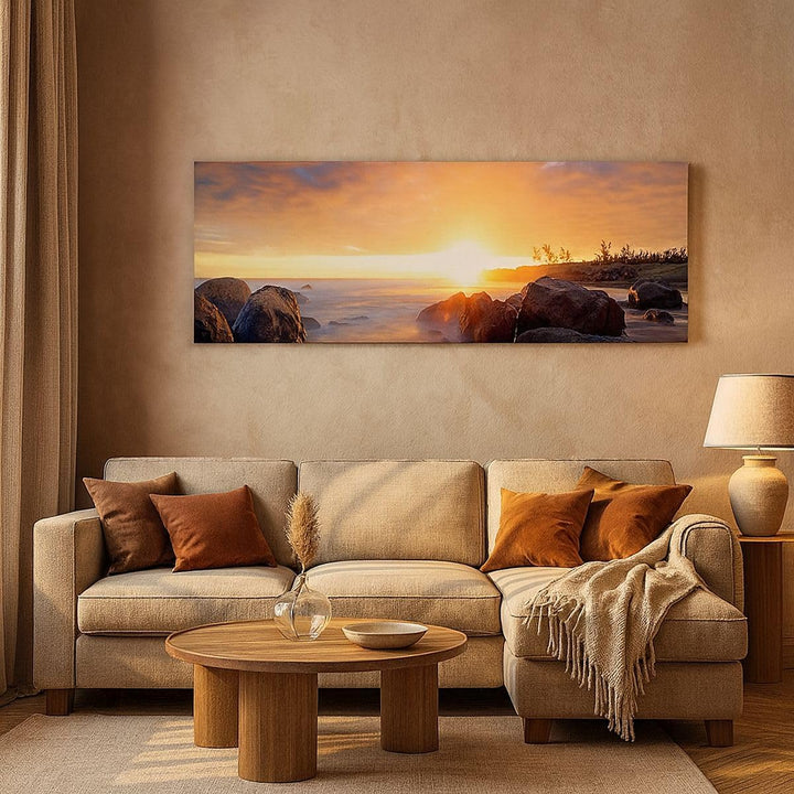 Panorama Bilder auf Leinwand 100x40cm Leinwandbild Meer Strand Felsen Gross Wanddeko Bild Schlafzimm