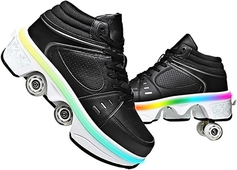 Schuhe mit Rollen Rollschuhe Jungen Mädchen Skateboard Schuhe mit LED Blinkend 4-Rad Automatisch Ein