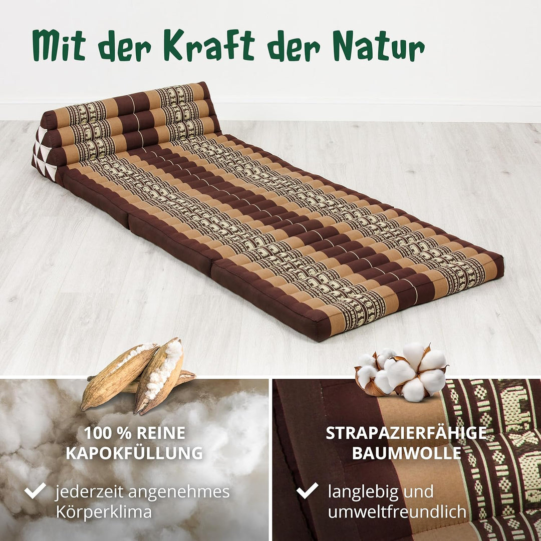 livasia Thaikissen 3 Auflagen für Paare XXL, Dreieckskissen Klappmatratze, extrabreit Kapok, Rückenk