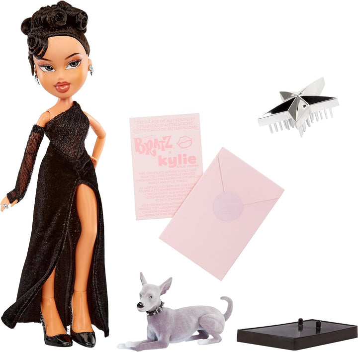 Bratz x Kylie Jenner - Night Modepuppe - Sammlerpuppe mit Abendkleid, Hund und Poster - für Kinder u