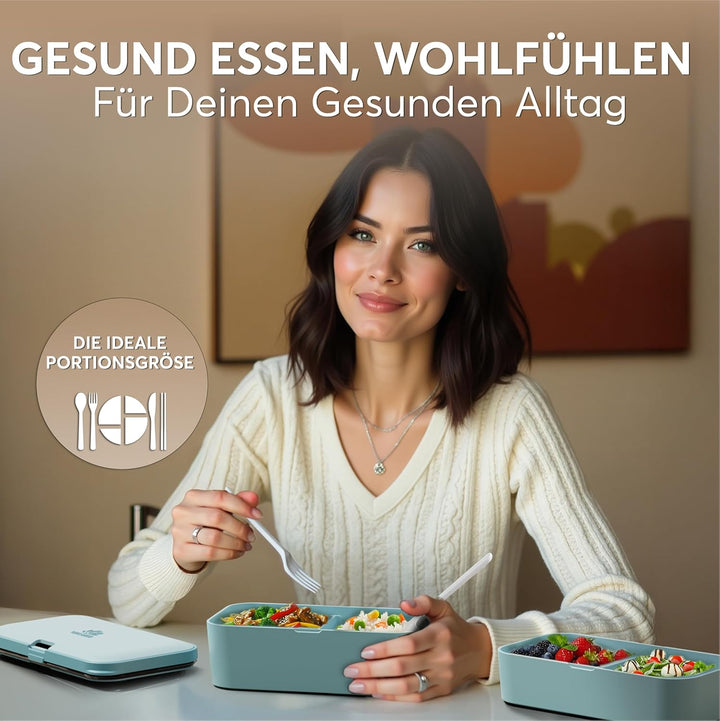 Umami Lunchbox Erwachsene, Verschachtelbar Auslaufsichere Bento Box mit 4 Bestecke & Fächern, Brotdo