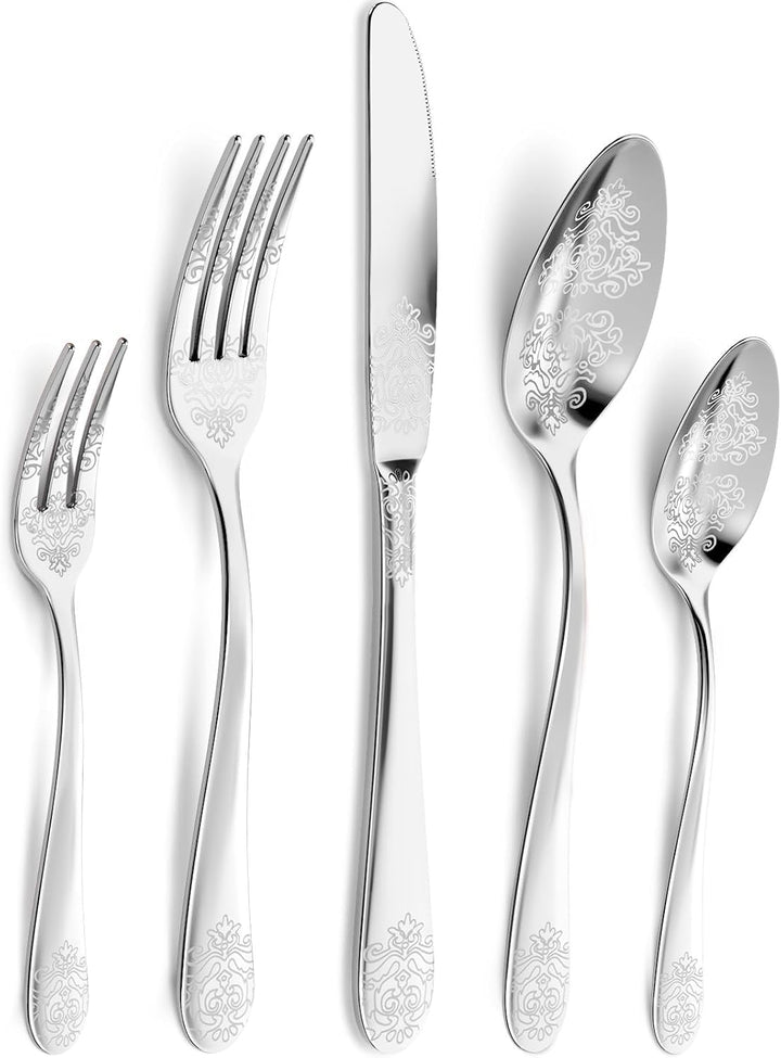 DRAGON RIOT Besteck Set 4 Personen - 20 teilig Edelstahl Besteckset, Silberbesteck mit Messer Gabel