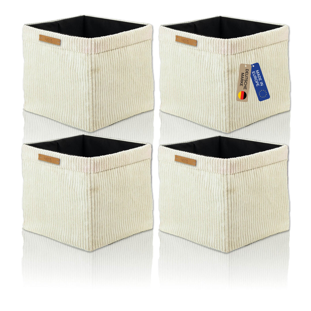 Lycce Kallax Boxen Cordstoff 4er Set | faltbare Aufbewahrungsboxen 33 x 33 x H31 cm mit abnehmbarem