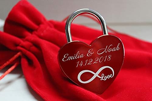 ELUNO Liebesschloss Herzschloss Schloss mit Gravur und Schlüssel I Valentinstags Geschenk für Sie Ih