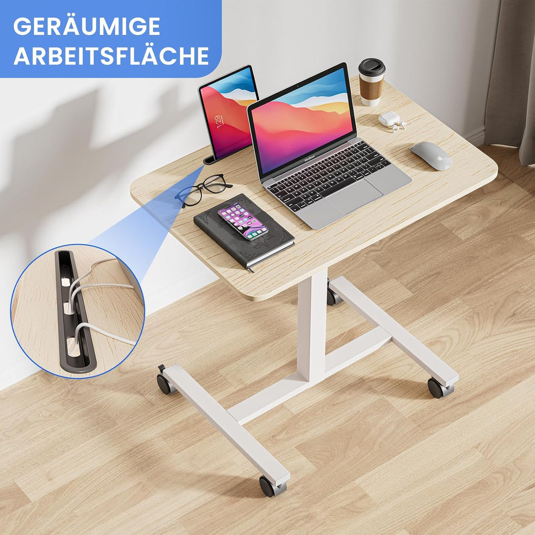 Dripex Computertisch höhenverstellbar mit Rollen, Nut für Tablet oder Handy, Steh-Sitz PC Tisch, Sch