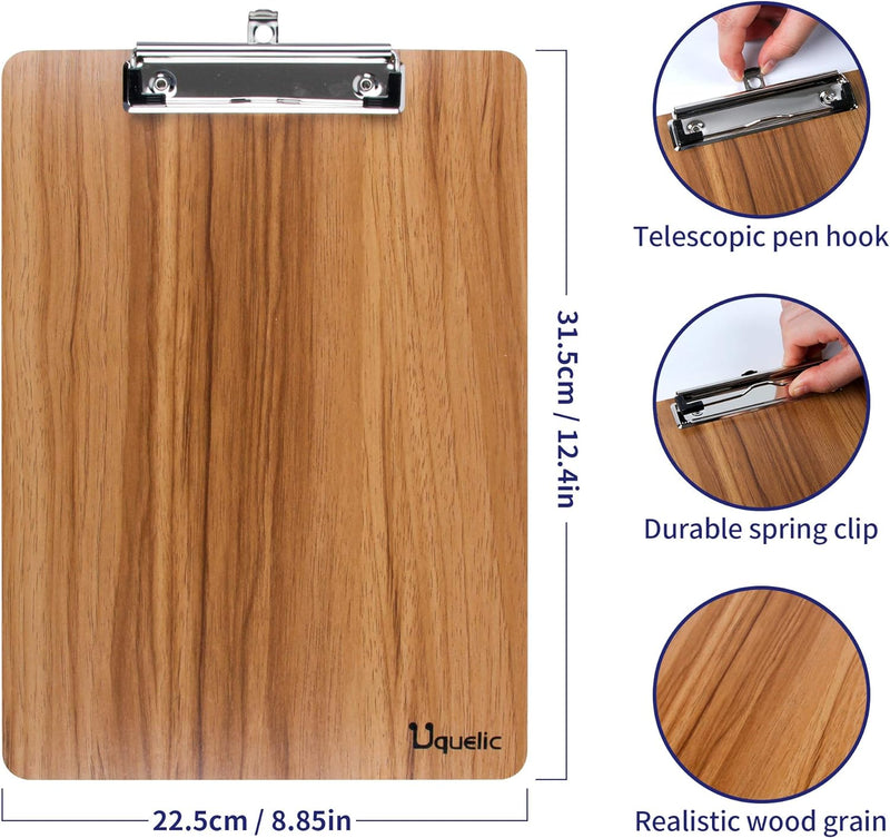 Uquelic Klemmbrett/Schreibbrett/Clipboard A4-4Pcs Klemmbretter A4 Eleganz Luxus Holzmaserung Abgerun