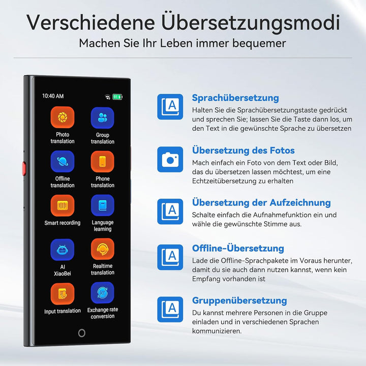 Sprachübersetzer Gerät,Übersetzungsgerät mit Sprachausgabe Translator,150 Sprachen AI Online Offline