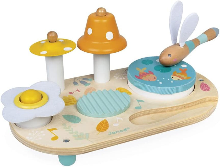 Janod - Pure Musiktisch mit 5 Funktionen - Kinder Spieltisch aus Holz - Musikalisches Holzspielzeug