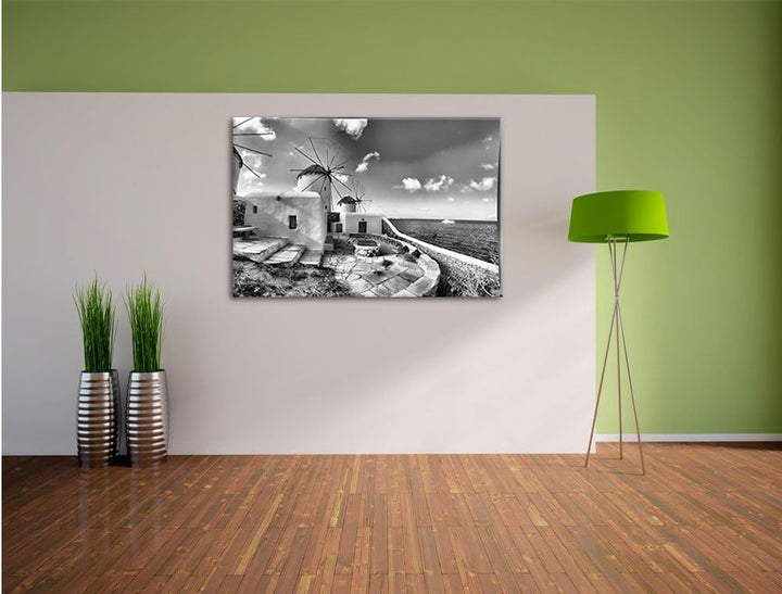 Pixxprint Windmühlen im Mittelmeer als Leinwandbild/Grösse: 100x70 cm/Wandbild/Kunstdruck/fertig bes