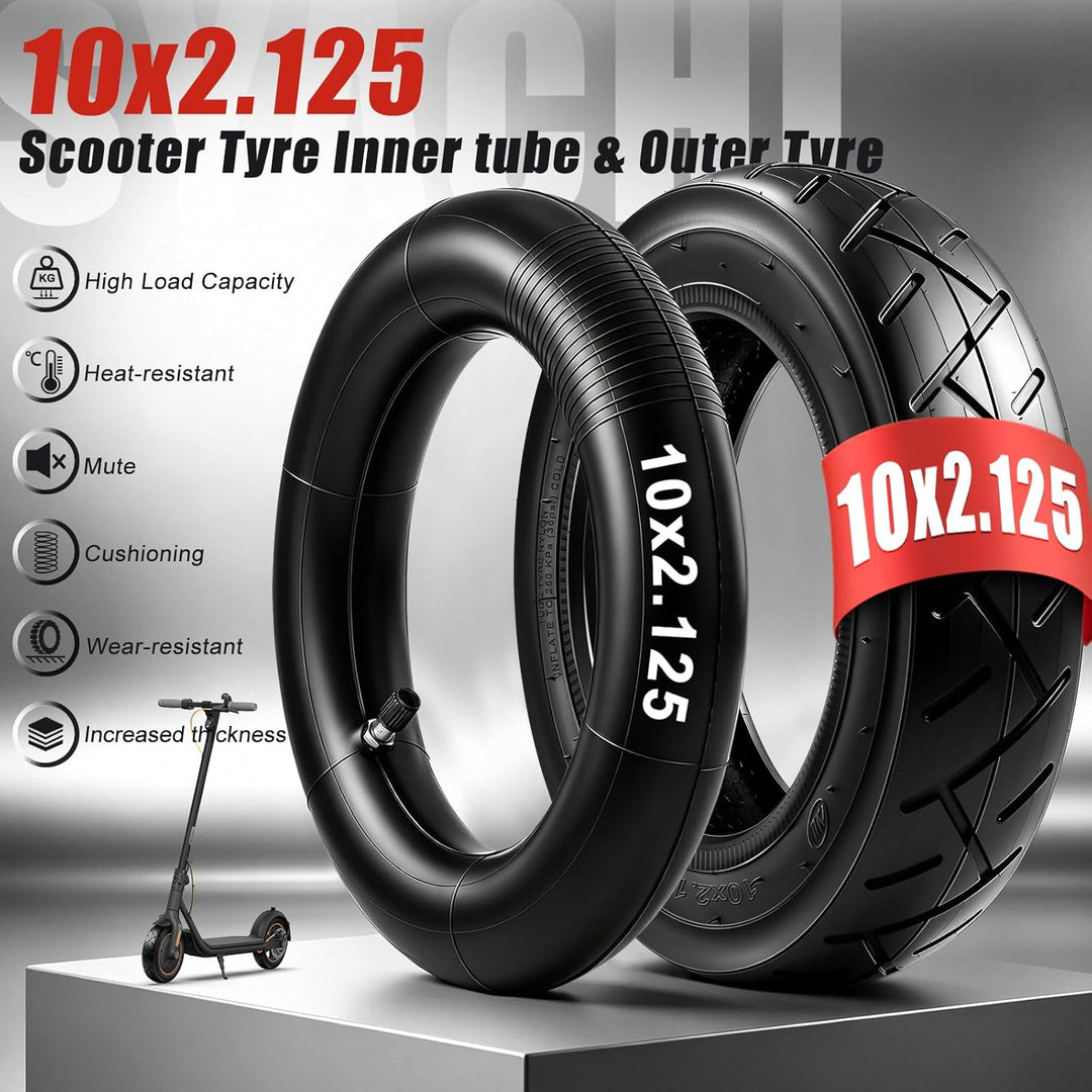 SYACHI 10x2.125 Schlauch- und Reifenset für Elektroroller, robuster 10x2.125 Reifen und 30% dickerer