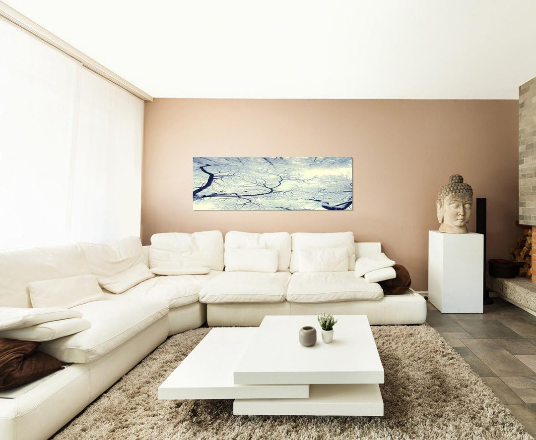 Paul Sinus Art Panoramabild auf Leinwand und Keilrahmen 150x50cm Wald Bäume Schnee Winter
