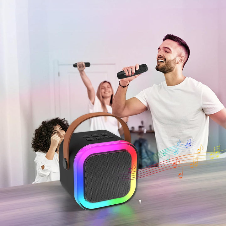 Mini Karaoke Maschine mit 2 Drahtlosen Mikrofonen, Karaoke Maschine Kinder, tragbarer Bluetooth-Laut