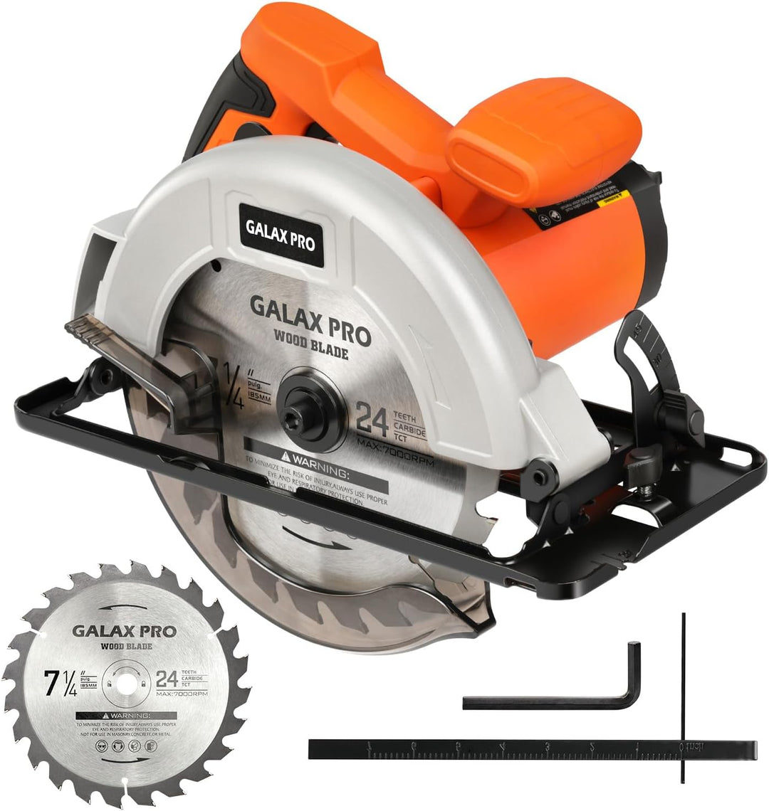 GALAX PRO Kreissäge, 1400W Maximale 6000RPM, Einstellbare Schnitttiefe und -winkel: 62 mm (90°) - 48